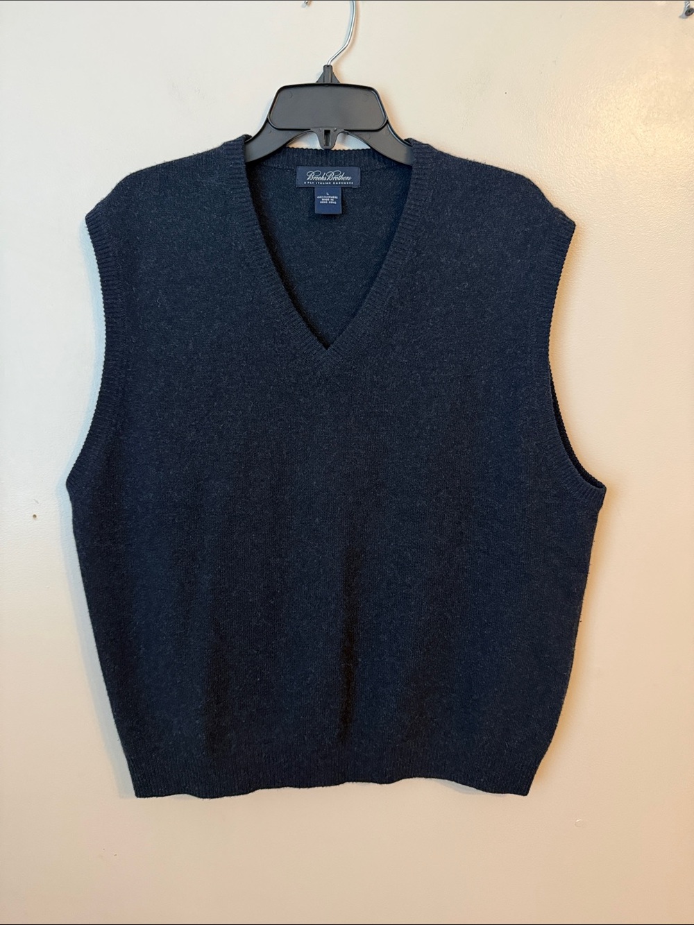 Brooks Brothers 100% Cashmere Vest Navy Blue Size Large